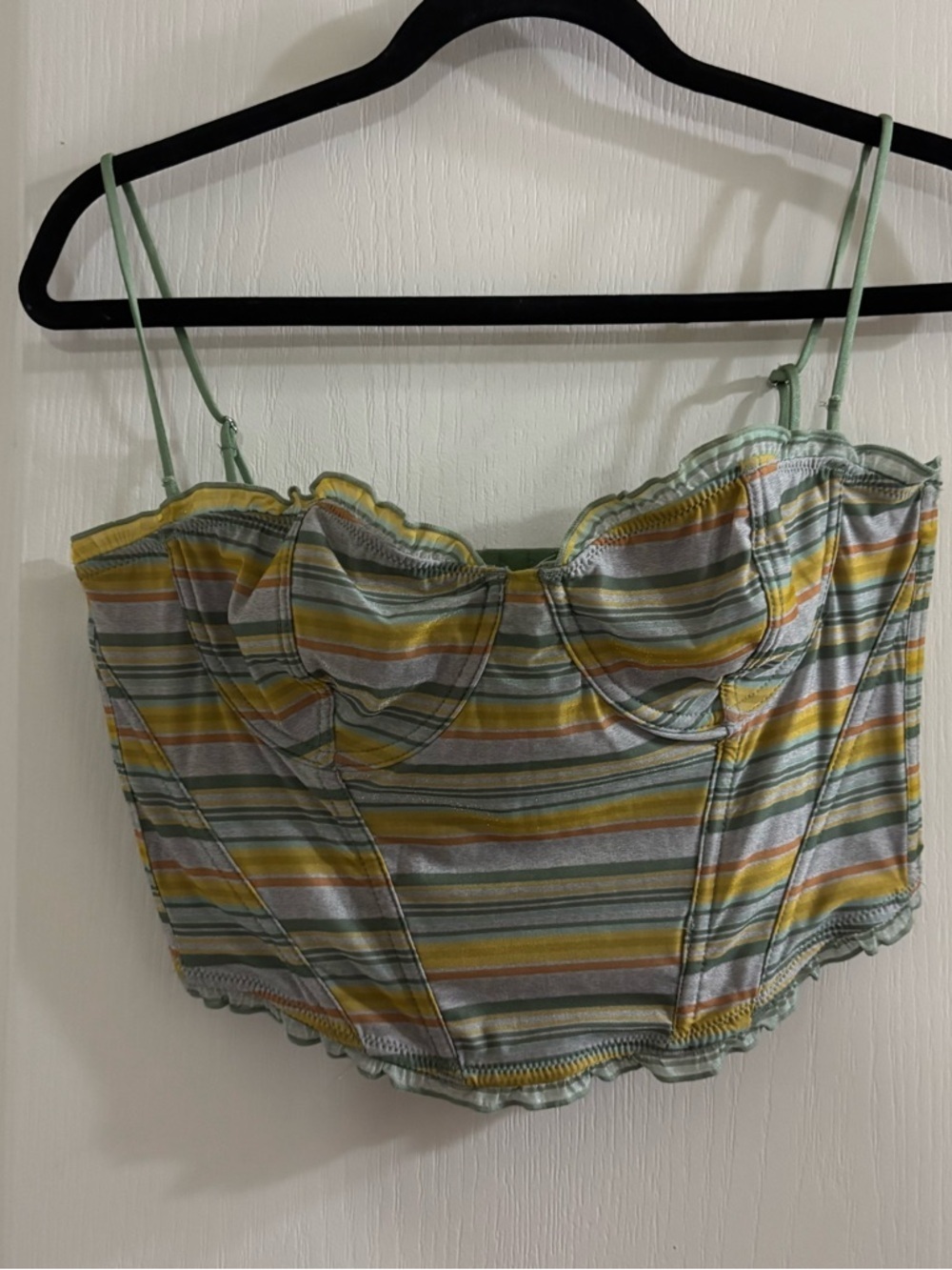 Urban Outfitters Striped Pastel Bustier Crop Top - Green, Yellow, Pink